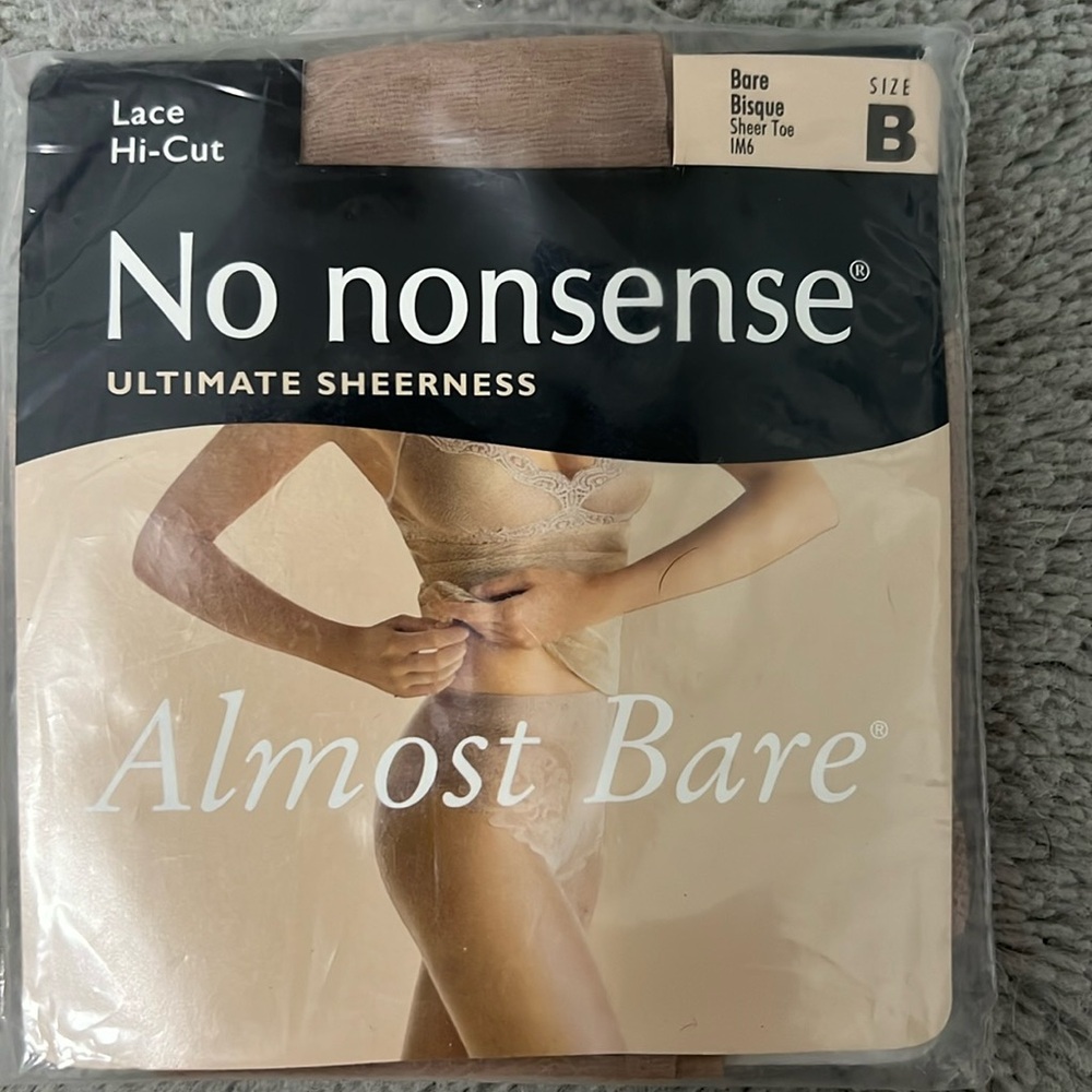 NO NONSENSE Almost Bare Lace Hi-Cut Pantyhose "Bare Bisque" SZ B NWT